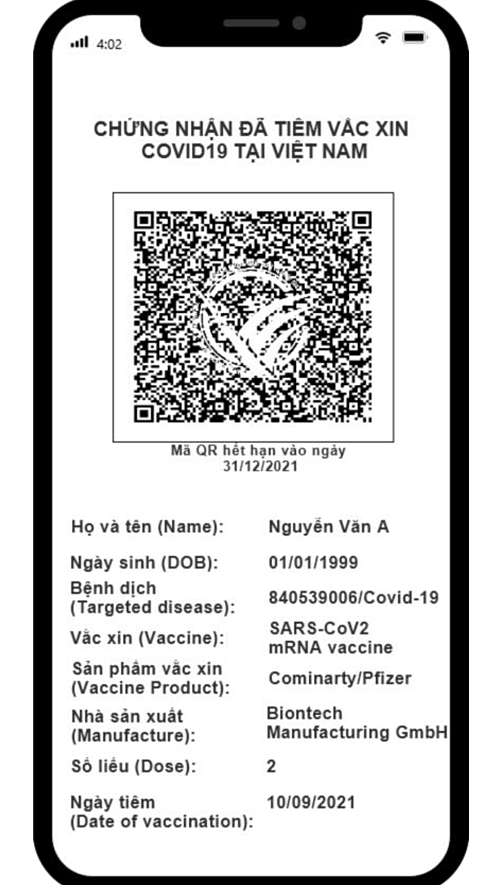Иллюстрация того, как паспорт вакцины против Covid-19 во Вьетнаме отображается на мобильном телефоне.