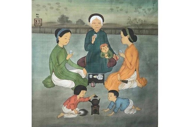 Картина «Thé en famille dans le jardin avec enfants» (Семья пьет чай в саду с маленькими детьми), которую якобы нарисовал Май Чунг Тхы, сейчас выставлена ​​на продажу коллекционером за 300 тысяч долларов.