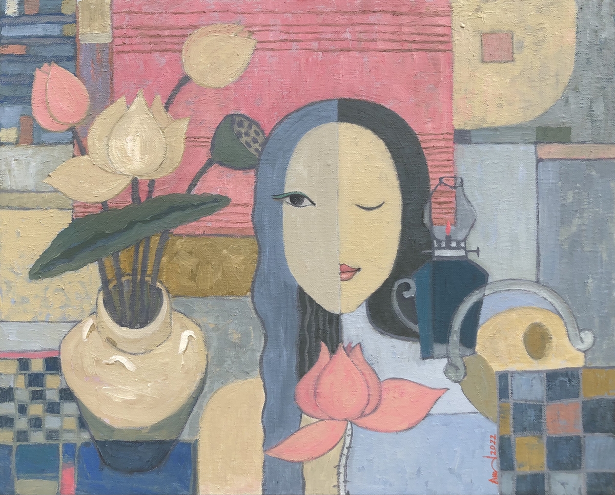 «Восточная девушка», масляная картина от художника Минь Фо.