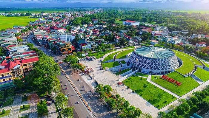 Вид с воздуха на город Дьенбьенфу в провинции Дьенбьен, северный Вьетнам. Фото любезно предоставлено телевидением Dien Bien.
