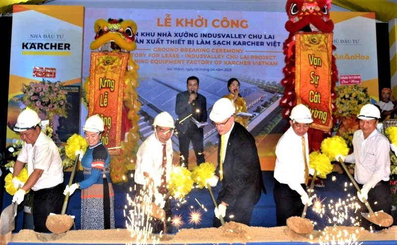 Церемония закладки фундамента завода Karcher Vietnam в провинции Куангнам, центральный Вьетнам, 5 апреля 2023 года. Фото любезно предоставлено провинцией.